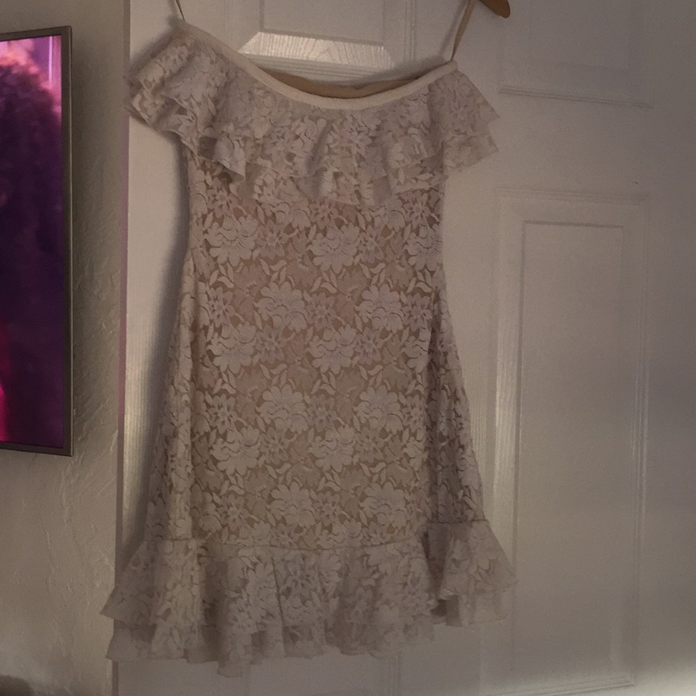 White cocktail dress with tan cover